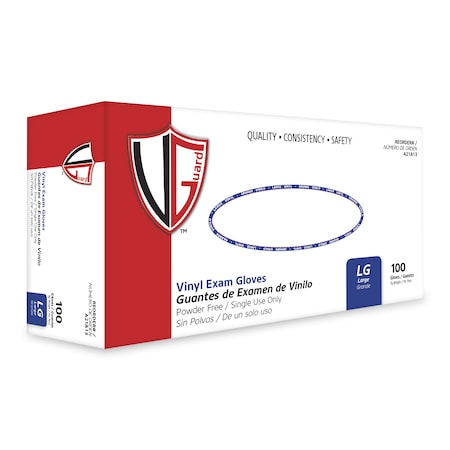 Vguard A21A1, Disposable Gloves, 3 mil Palm, Vinyl, Powder-Free, L, 1000 PK, Clear A21A13